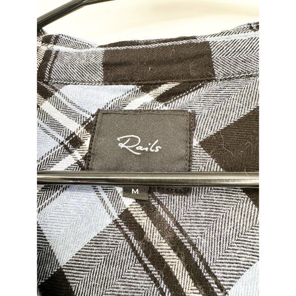 Rails Hunter Rayon Plaid Long Sleeve Button Up Shirt in Current Onyx White Sz M - Picture 5 of 5